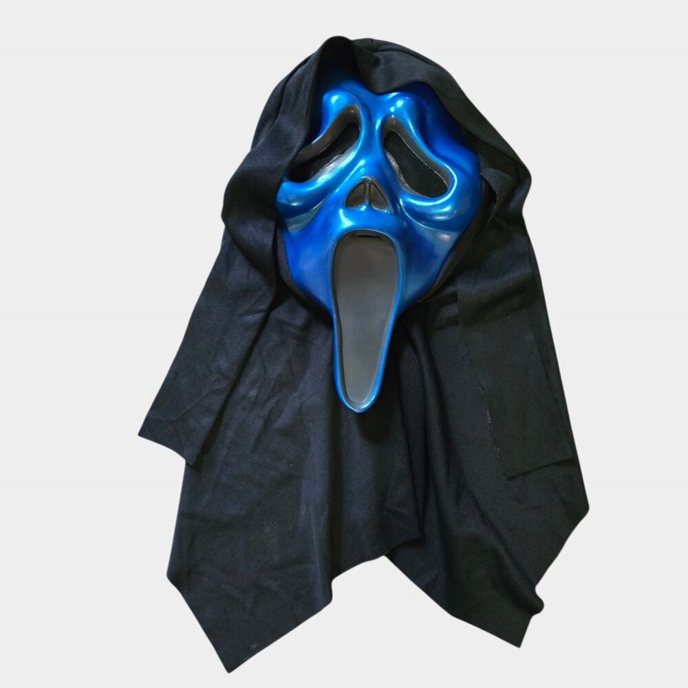 Spirit Halloween Metallic Blue Ghost Face Mask Scream Costume Shroud